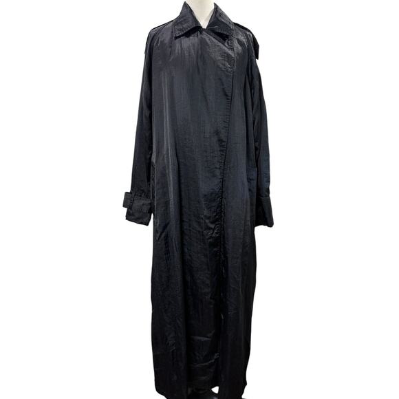 Mycra Pac Size M/L Raincoat Trench Coat Vintage USA Snap Front Black NO BELT - Picture 1 of 16